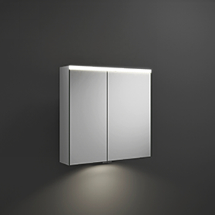 BURGBAD Iveo Зеркальный шкаф с подсветкой , 708х680х160 мм,свет. 1 выкл. и розетка,стекл полки, 2 зеркальн двери с обеих сторон, зеркалый корпус SPHY070R
