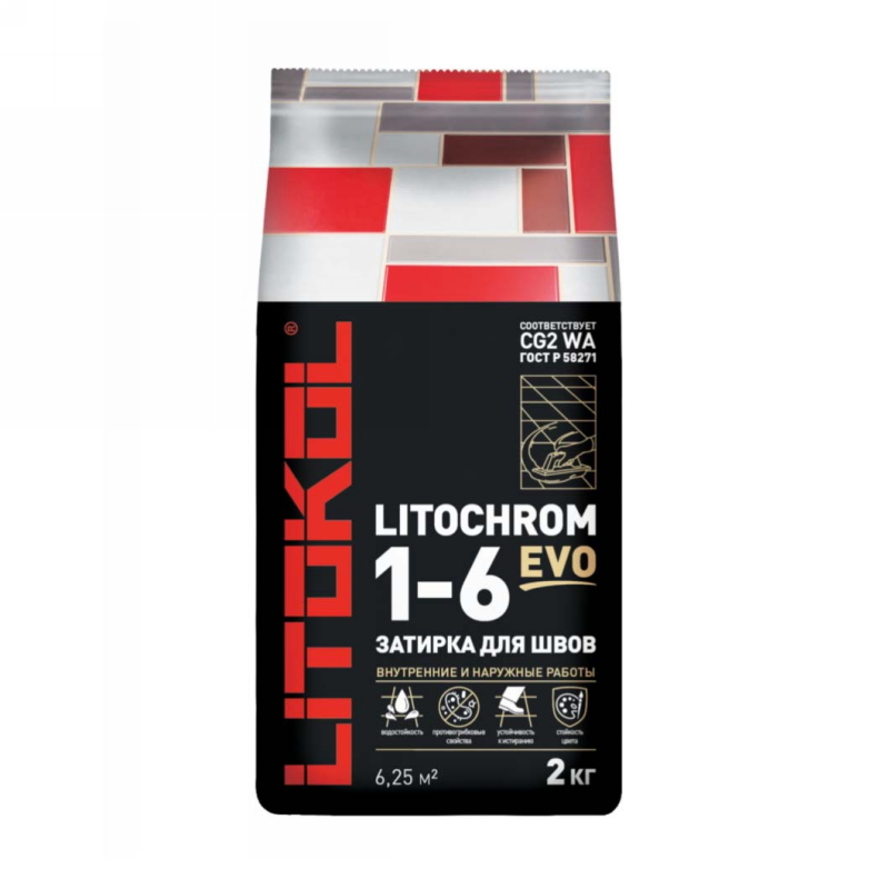  Цементная затирочная смесь LITOCHROM 1-6 EVO LE.115 светло-серый алюм.мешок 2 кг