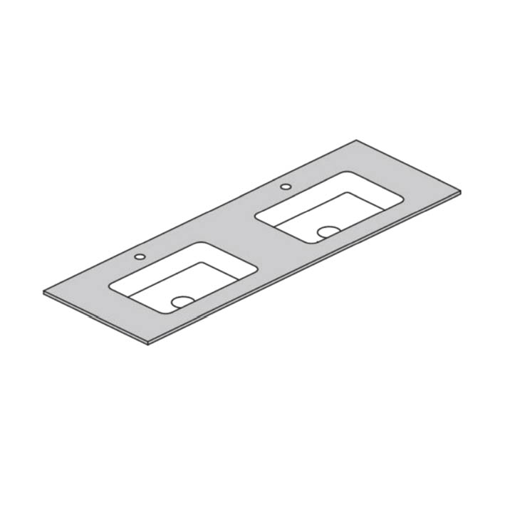 Столешница из керамогранита 160x49.6x0.6 для установки на мебель с отверстиями под смеситель и с двумя встроенными снизу раковинами "Unit" Solid Surface 46х29 (Veined white 31 silky) глубина раковины 10 см