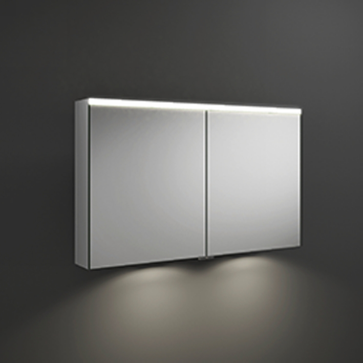 BURGBAD Iveo Зеркальный шкаф с подсветкой , 1108х680х160 мм,свет. 1 выкл.и розетка, стекл полки, 2 зеркальн двери с обеих сторон, зеркальный корпус SPHY110