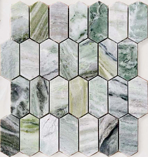 Pietrine Hexagonal Onice Verde Oliva Pol Long Hex 3.8х8.6  Камень 27.8x30.4